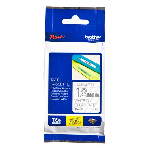 79410.jpg TZE-135 CINTA BROTHER 12MM 8MTS BLANCO S/TRANSP. PT-H110/D400/D600/E300/E550W/P9 - Imagen 1