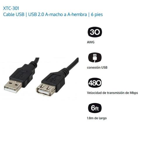 80862.jpg XTC-301 - XTECH CABLE USB TIPO A DE MACHO A HEMBRA DE 1,8 METROS - Imagen 1