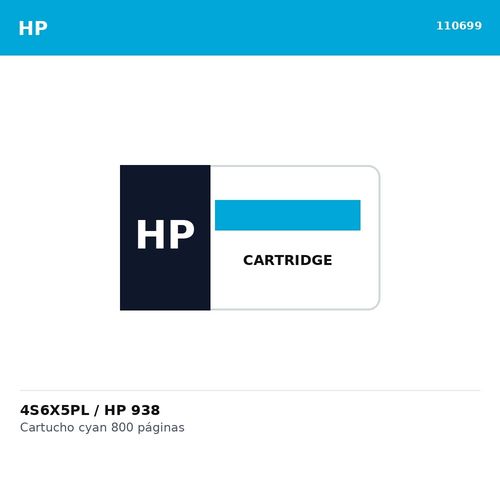 110699.jpg 4S6X5PL CARTRIDGE HP 938 CYAN 800PAG 9130 9730 - Imagen 1