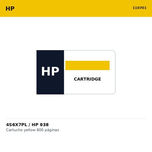 110701.jpg 4S6X7PL CARTRIDGE HP 938 YELLOW 800PAG 9130 9730 - Imagen 1