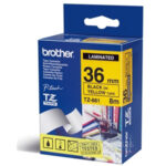 TZE-661 CINTA BROTHER 36MM 8MTS NEGRO S/AMARILLO PT-H110/D400/D600/E300/E550W/P9
