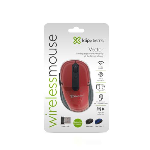 85516.jpg KMW-330RD - KlipX Mouse 6-button Opt 1600dpi Wireless Red - Imagen 1