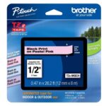 TZEMQE31 - BROTHER 12MM BLACK ON PASTEL PINK TAPE